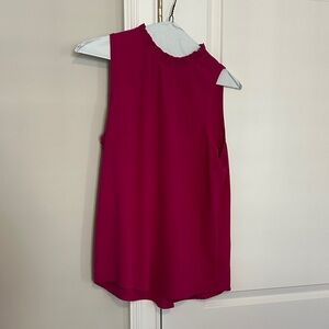 Sleeveless Ruffle Neck Shell Top - Fuchsia Pink